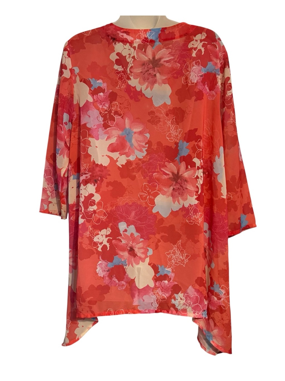 Indigo Soul Beautiful Pink/Coral Floral V-Neck Blouse LARGE #11 - Picture 5 of 7